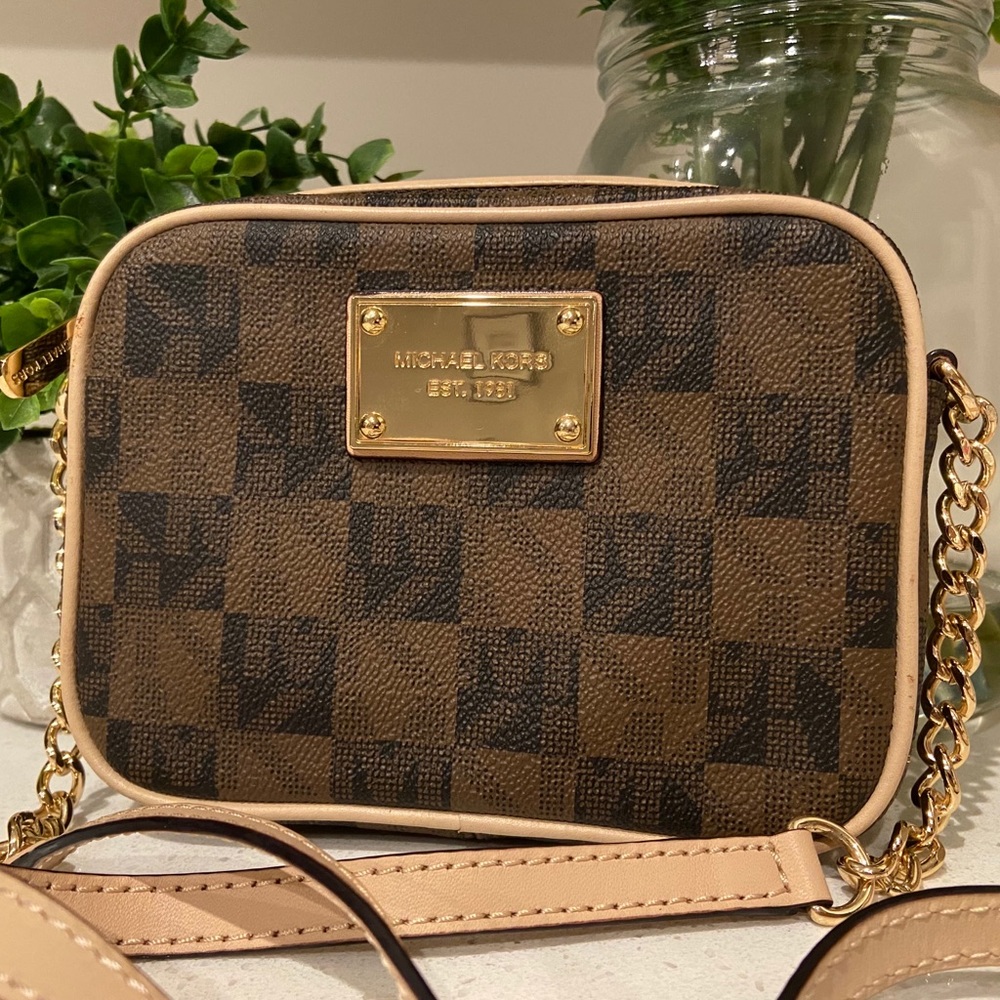 Michael Kors Tan and Brown Leather Mini Crossbody